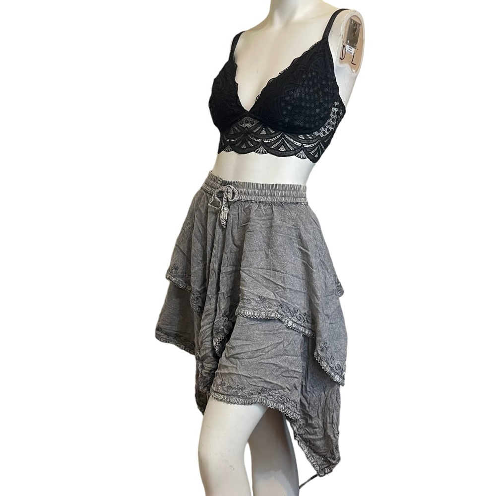 Vintage Y2K Charcoal Grey Handkerchief Hem FairyCore Pull On Skirt Sz FREESIZE